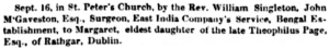 John McGaveston marriage 1842 Dublin Evening Packet and Correspondent 17 September 1842