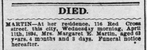Margaret Martin nee Hilton The Wilmington Messenger, 12 Apr 1894, Thu, Page 4