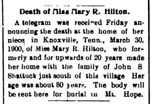 Mary Hilton Wed 4 Apr 1900 Chenango Semi Weekly Telegraph