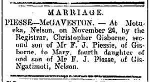 Mary McGaveston marriage Piesse - Poverty Bay Herald, Volume XXX, Issue 9922, 12 December 1903, Page 2