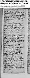 William Halbert marriage to Alison Potts 1763