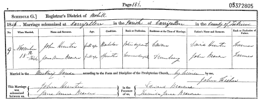 Jane Anne Brown marriage 1846